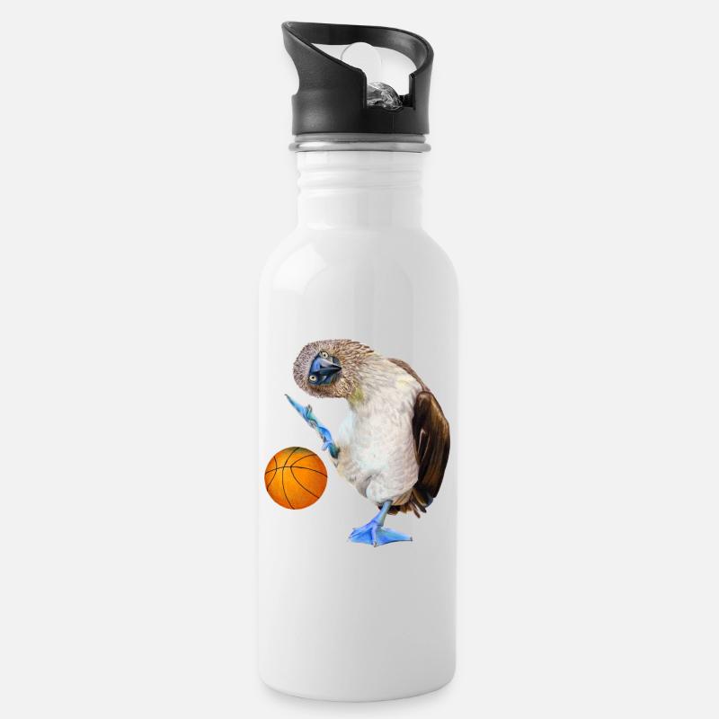 Blaufußtölpel Basketball - Trinkflasche mit integriertem Trinkhalm - Weiß
