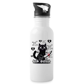 "Cute and Nasty Black Cat - Hearts and Knife" - Water bottle with straw - white - Right