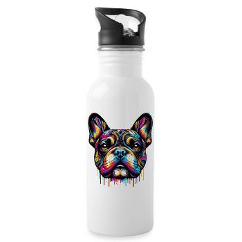 French Bulldog Dog - Water bottle with straw - white - Right