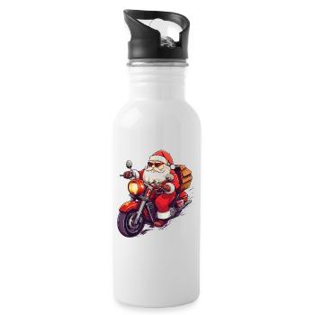 Santa Claus Motorcycle Sunglasses Christmas - Water bottle with straw - white - Right