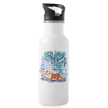 Northern Lights - Moose - Aurora Borealis - Water bottle with straw - white - Right