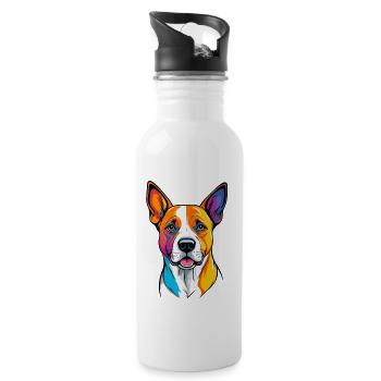 Hund mit Bundes Gesicht - Trinkflasche mit integriertem Trinkhalm - Weiß - Rechts