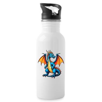 Blauer Dragon - Trinkflasche mit integriertem Trinkhalm - Weiß - Rechts
