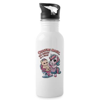 Magie kreieren, ein Haarschnitt nach dem anderen! - Trinkflasche mit integriertem Trinkhalm - Weiß - Rechts
