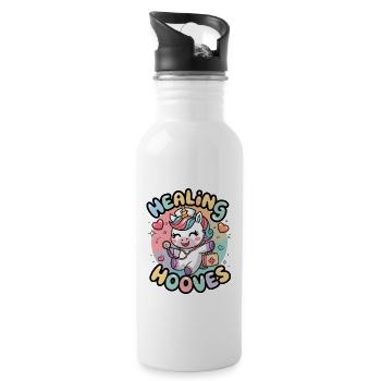 Heilende Hufe - Trinkflasche mit integriertem Trinkhalm - Weiß - Rechts