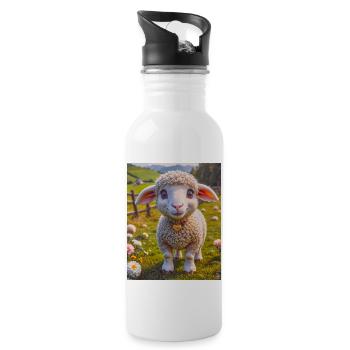 Animaux super mignons dans une ferme – moutons - Gourde avec paille intégrée - blanc - Droite