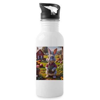 super cute animals on a farm – rabbit - Water bottle with straw - white - Right