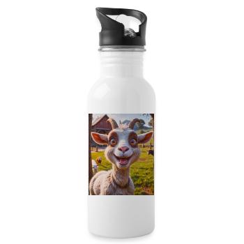Animaux super mignons dans une ferme – chèvre - Gourde avec paille intégrée - blanc - Droite