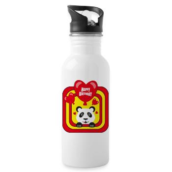 Happy Birthday mit Herzen und Panda. - Trinkflasche mit integriertem Trinkhalm - Weiß - Rechts