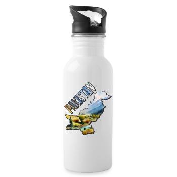 Watercolor Map Pakistan - Water bottle with straw - white - Right