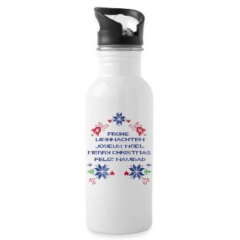 Frohe Weihnachten, Merry Christmas, Feliz Navidad, - Trinkflasche mit integriertem Trinkhalm - Weiß - Rechts