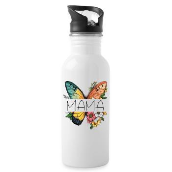 Mom Butterfly Flowers Best Mom Mother's Day - Water bottle with straw - white - Right