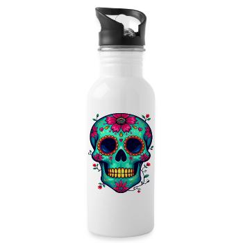 Crâne en sucre sarcelle – Artistic Dia de los Muertos - Gourde avec paille intégrée - blanc - Droite