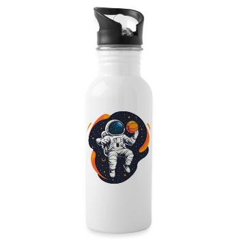 Astronaut Playing Basketball in Space - Fun design - Water bottle with straw - white - Right