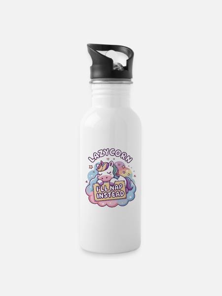Lazycorn: I'll Nap Instead - Water bottle with straw - white
