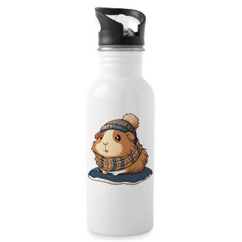 Niedliches Meerschwein mit Schal und Pudelmütze. - Trinkflasche mit integriertem Trinkhalm - Weiß - Rechts