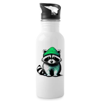 Waschbär - Trinkflasche mit integriertem Trinkhalm - Weiß - Rechts