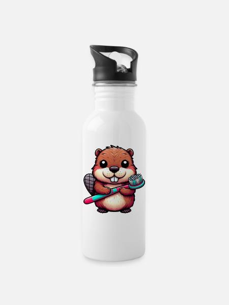 Bieber - Trinkflasche mit integriertem Trinkhalm - Weiß