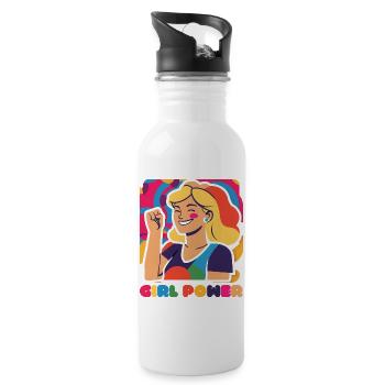 Girl Power Motifs - Statement, Feminism Women - Water bottle with straw - white - Right