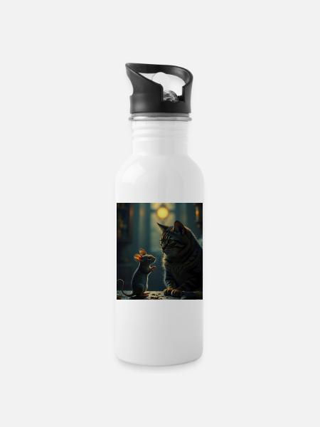 Didimaus69 - Trinkflasche mit integriertem Trinkhalm - Weiß