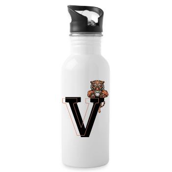 Buchstabe v Tiger - Geschenkidee - Trinkflasche mit integriertem Trinkhalm - Weiß - Rechts