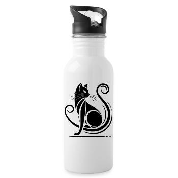 Moderne schwarze Katze - Trinkflasche mit integriertem Trinkhalm - Weiß - Rechts