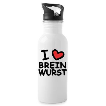 I Love Breinwurst - Trinkflasche mit integriertem Trinkhalm - Weiß - Rechts
