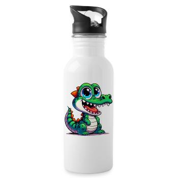 Alligator Crocodile - Water bottle with straw - white - Right
