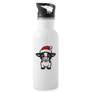 Kuh Weihnachten - Trinkflasche mit integriertem Trinkhalm - Weiß - Rechts
