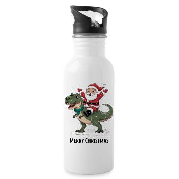 Dinosaure T-Rex Père Noël - Gourde avec paille intégrée - blanc - Droite