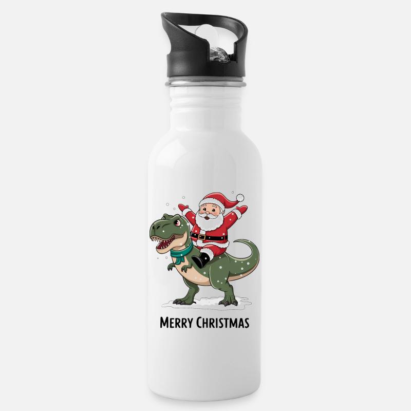 Dinosaurier T-Rex Weihnachten Weihnachtsmann Santa - Trinkflasche mit integriertem Trinkhalm - Weiß