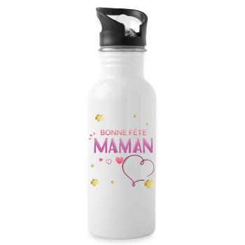 Bonne Fete Maman - Trinkflasche mit integriertem Trinkhalm - Weiß - Rechts