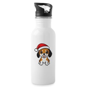 Beagle Hund Weihnachten - Trinkflasche mit integriertem Trinkhalm - Weiß - Rechts