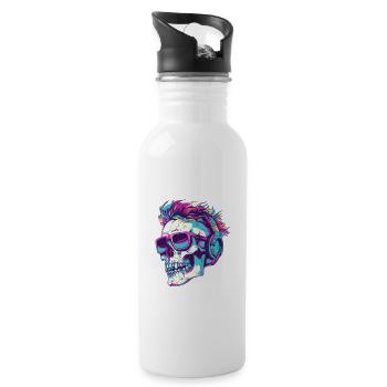 Punker Totenkopf Party - Trinkflasche mit integriertem Trinkhalm - Weiß - Rechts