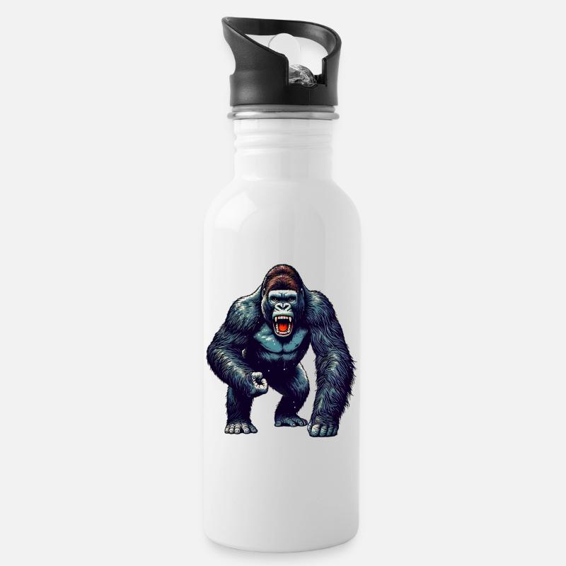 Gorilla - Trinkflasche mit integriertem Trinkhalm - Weiß