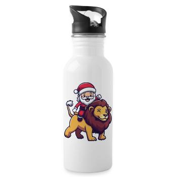 Lion Père Noël dessin animé - Gourde avec paille intégrée - blanc - Droite