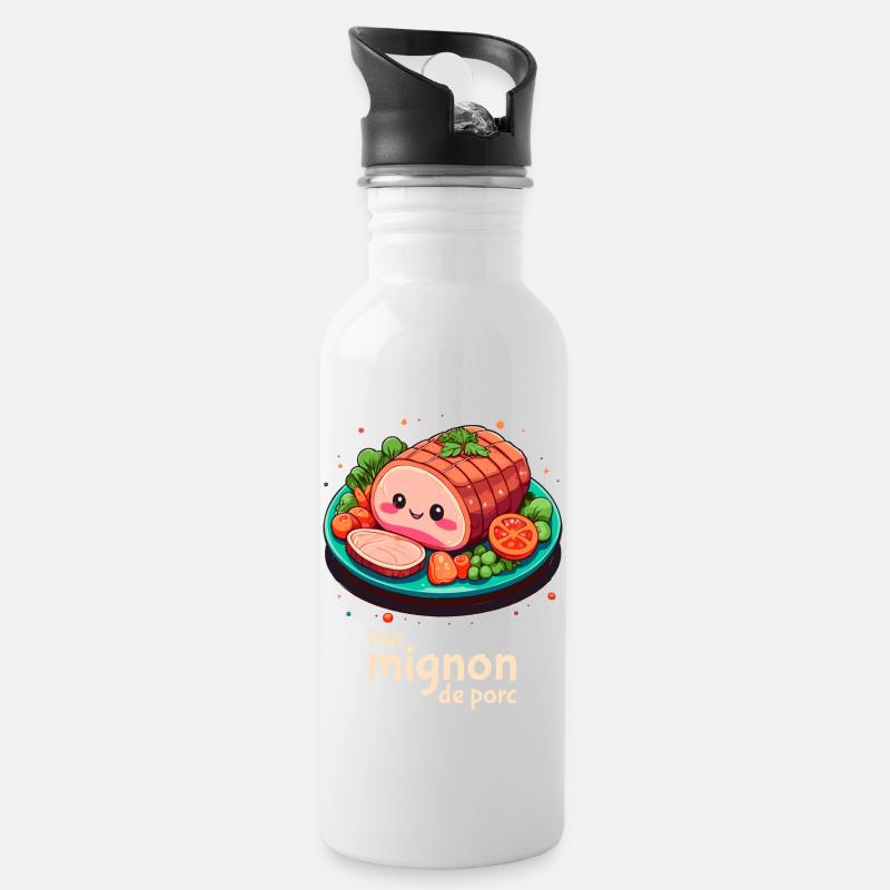 Schweinefilet - Klartext - Trinkflasche mit integriertem Trinkhalm - Weiß