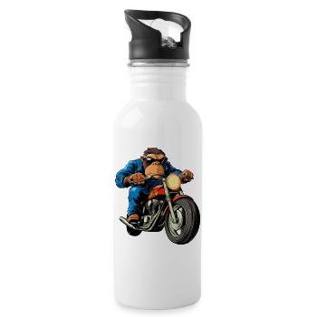 Motorradfahrer Affe - Trinkflasche mit integriertem Trinkhalm - Weiß - Rechts