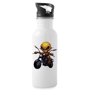 Ameisen Motorrad / Motorradfahrer Ameise - Trinkflasche mit integriertem Trinkhalm - Weiß - Rechts