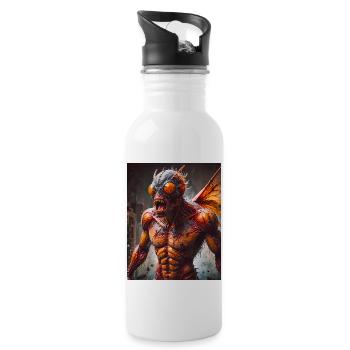 Mutant Monster halb Mensch halb Insekt Dark Horror - Trinkflasche mit integriertem Trinkhalm - Weiß - Rechts