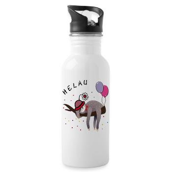 Faultier Fasching - Trinkflasche mit integriertem Trinkhalm - Weiß - Rechts