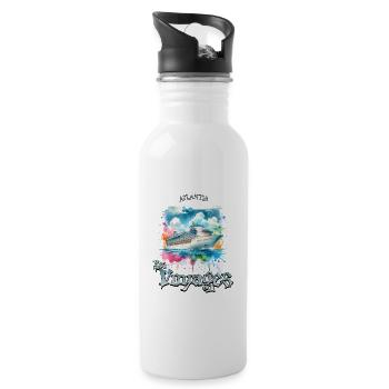 Atlantis Sea Voyages – Kreuzfahrt-Aquarell Design - Trinkflasche mit integriertem Trinkhalm - Weiß - Rechts