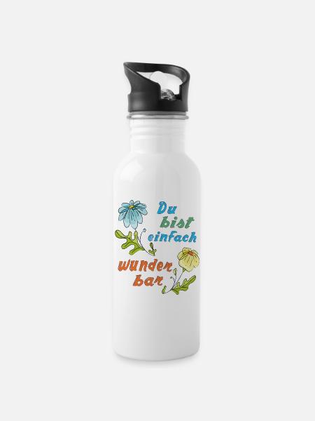 du bist einfach wunderbar - Trinkflasche mit integriertem Trinkhalm - Weiß