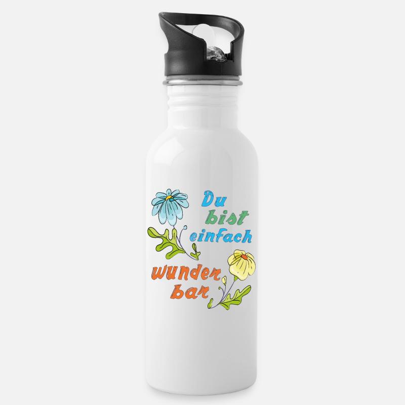 du bist einfach wunderbar - Trinkflasche mit integriertem Trinkhalm - Weiß