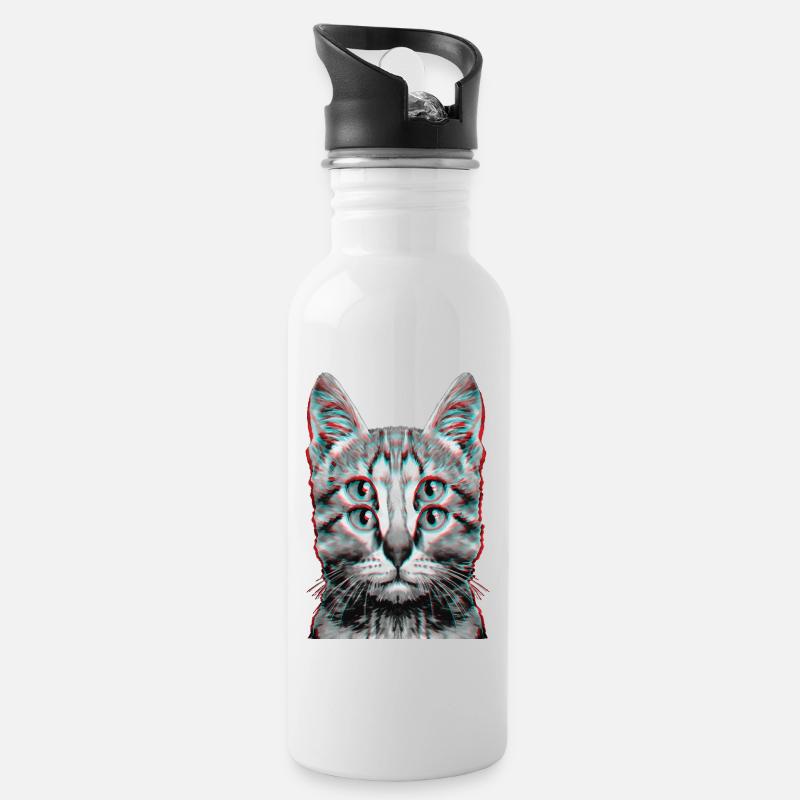 Glitch Seltsame Katze Kätzchen Optische Täuschung - Trinkflasche mit integriertem Trinkhalm - Weiß