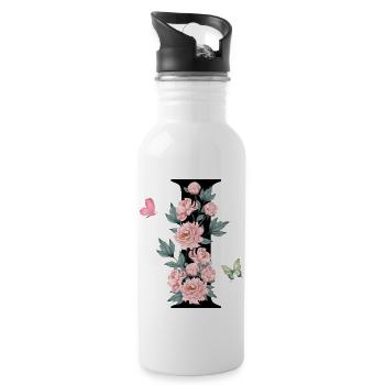 Letter i pink flowers - Water bottle with straw - white - Right