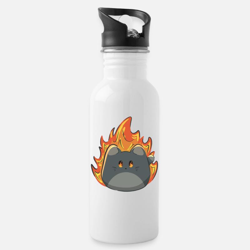 Chat mignon avec du feu - Gourde avec paille intégrée - blanc