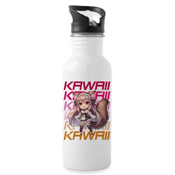Kawaii Chibi Anime Girl in Cat Costume - Water bottle with straw - white - Right