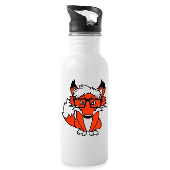 Fox Nerd Horn-rimmed Glasses Geek Smart Intelligent Cool - Water bottle with straw - white - Right