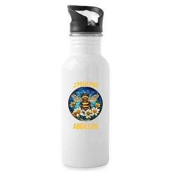 J'peux pas j'ai des abeilles – Vitrail Floral - Gourde avec paille intégrée - blanc - Droite